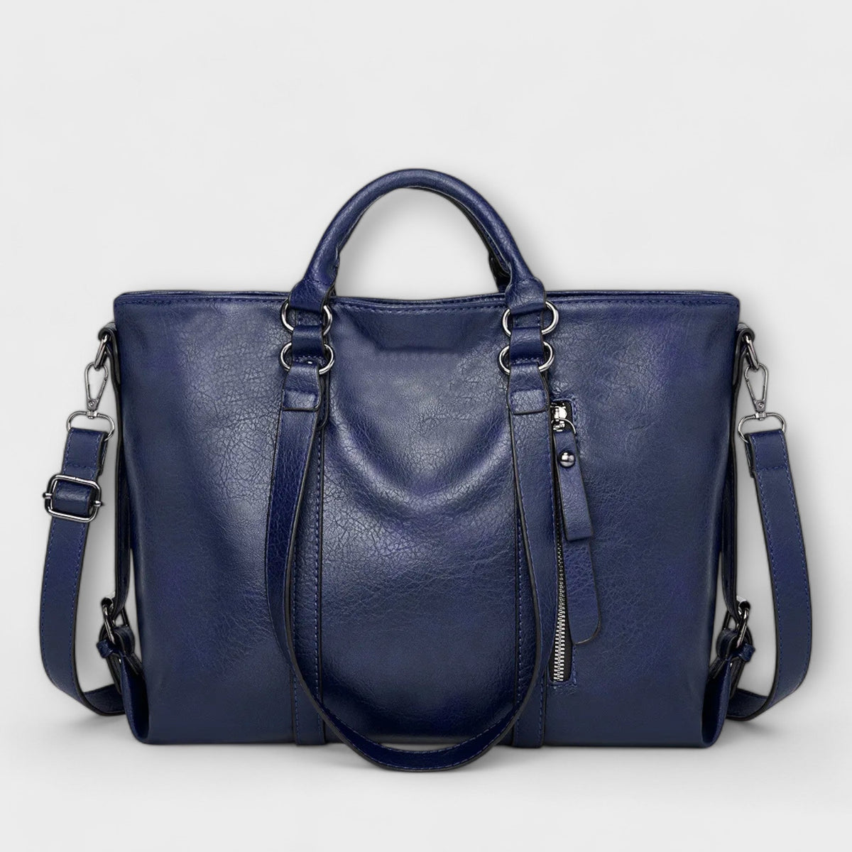 Olívia large tote bag in navy blue, front view