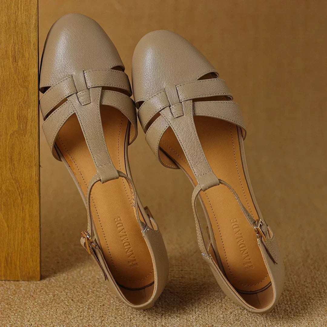 Joan T-bar flats in khaki, pair front view