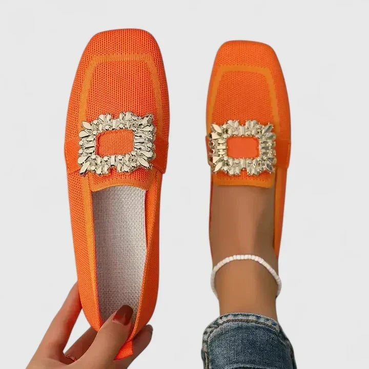Grace loafers in orange, square toe top view