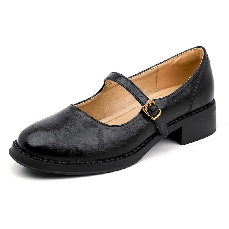 Dorvanna Mary Janes in black, single shoe angled product view