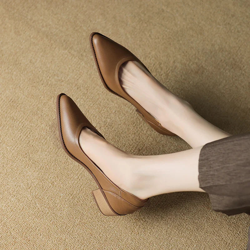 Michela mid-heeled shoes in brown, both shoes seen from above