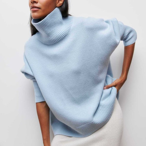 Adrianelys high-neck sweater in light blue, front view