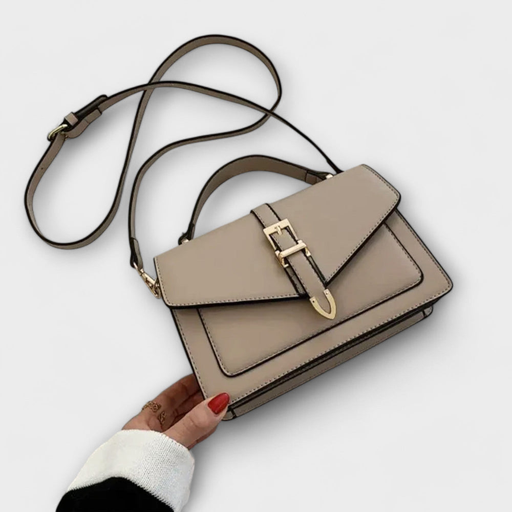 Olívia classic shoulder bag in khaki, front view with strap