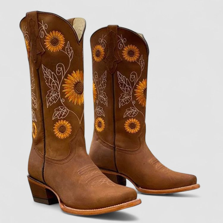 Savannah floral-embroidered Western boots in brown, pointed toe pair view