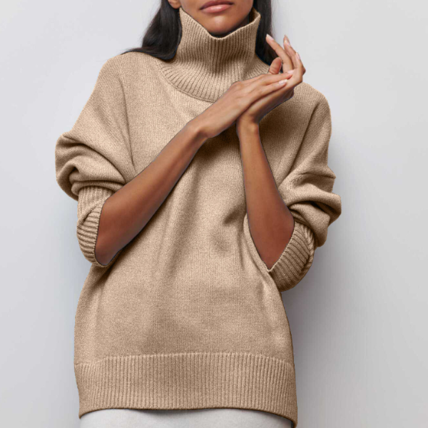 Adrianelys high-neck sweater in beige, front view