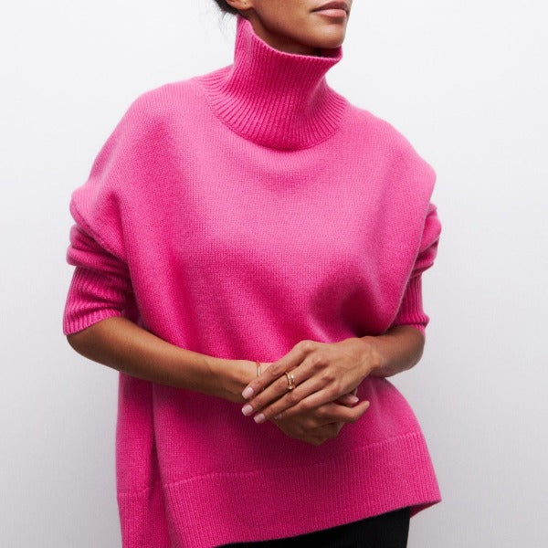 Adrianelys high-neck sweater in pink, front view