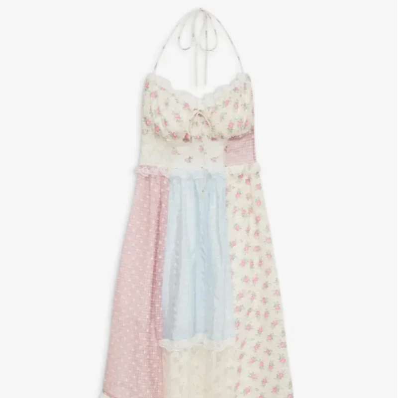 Isabella patchwork summer dress in cream, product view on plain background