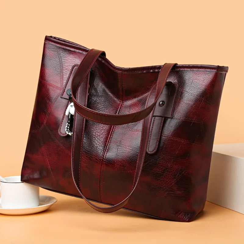 Susan vintage tote bag in red, front view with long straps
