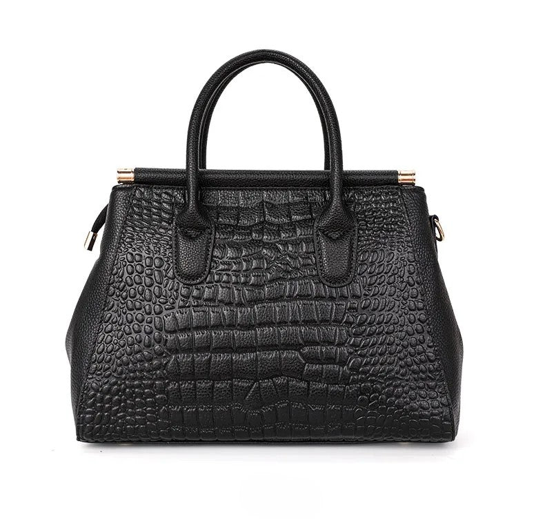 Aurelia croc handbag in black, straight-on front view