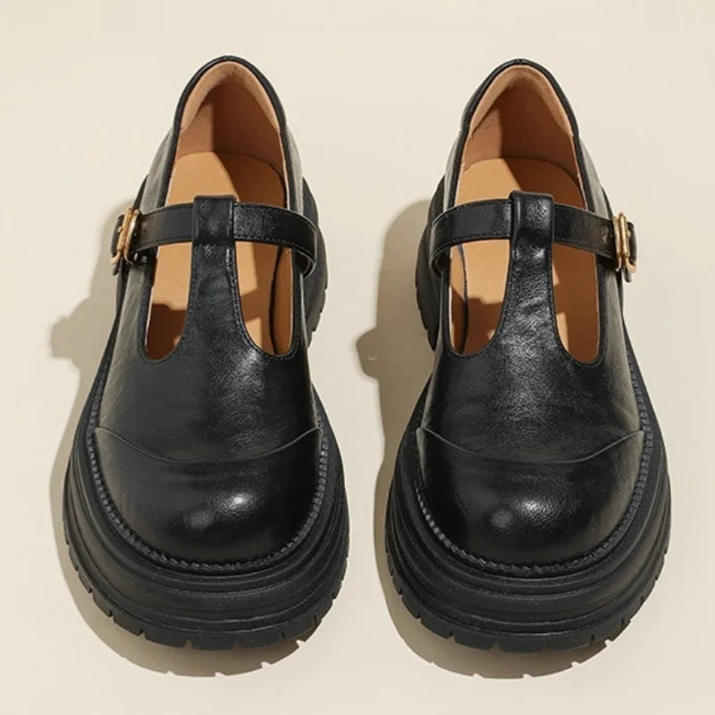 Luna classic T-bar shoes in black, top-down pair view