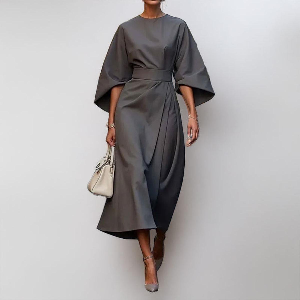 Eldra batwing sleeve maxi dress in grey, full-length front view