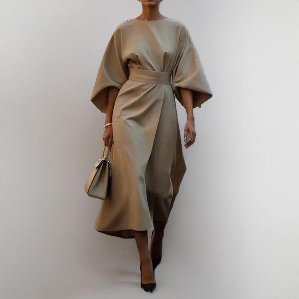 Eldra batwing sleeve maxi dress in khaki, full-length front view