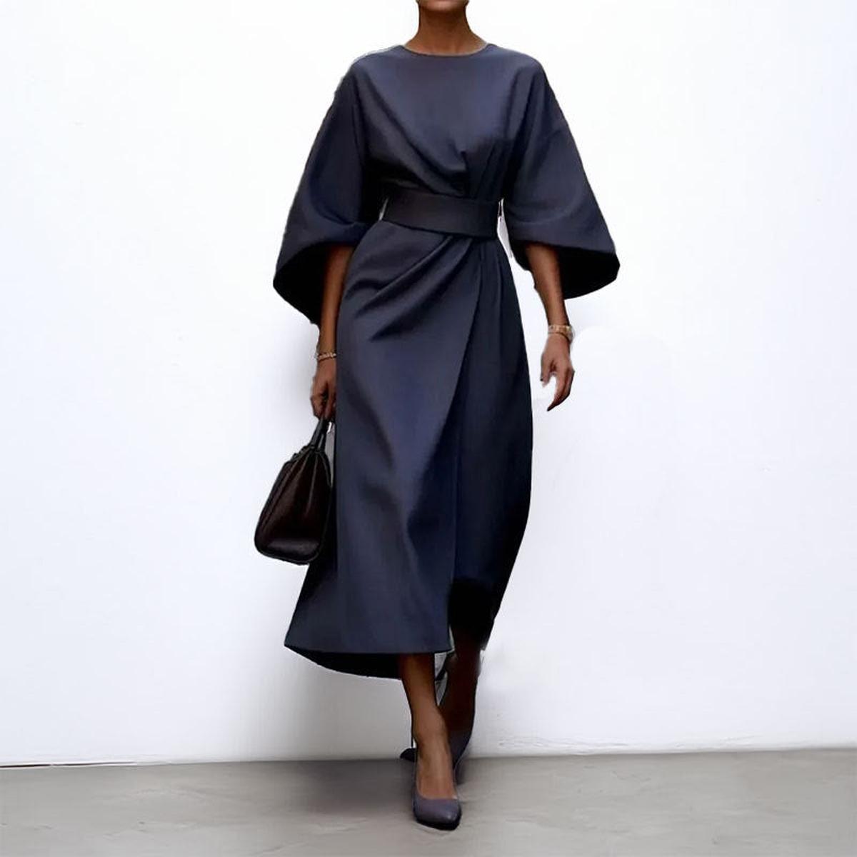 Eldra batwing sleeve maxi dress in navy blue, full-length front view