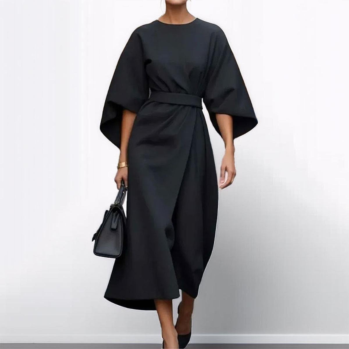 Eldra batwing sleeve maxi dress in black, full-length front view