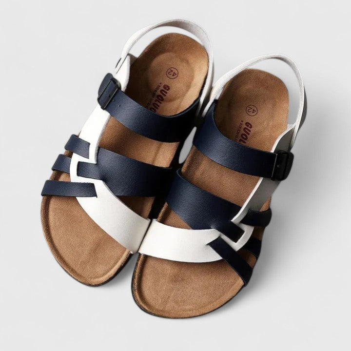 Lourizeth elegant sandals in blue and white, top view