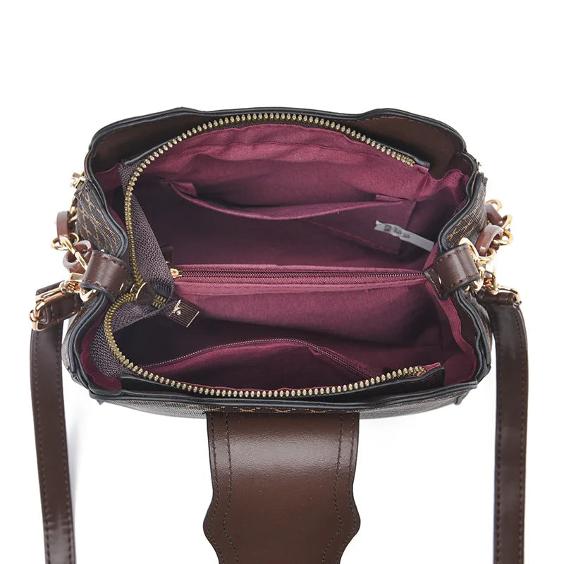Marjorie charm bag interior with zipped compartments