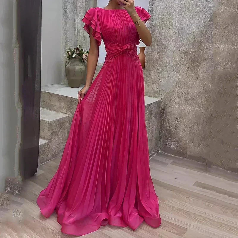 Selena evening gown in pink, full-length front view