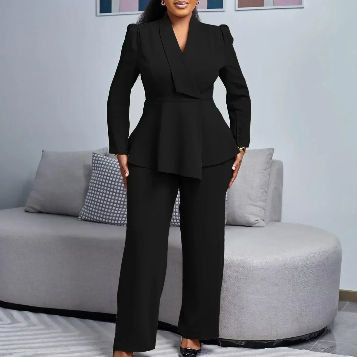Maya tailored suit set in black, full-length front view