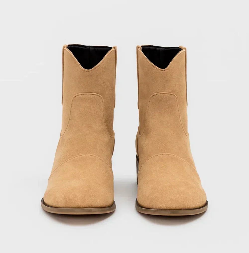 Suedellea Western ankle boots in camel, front view