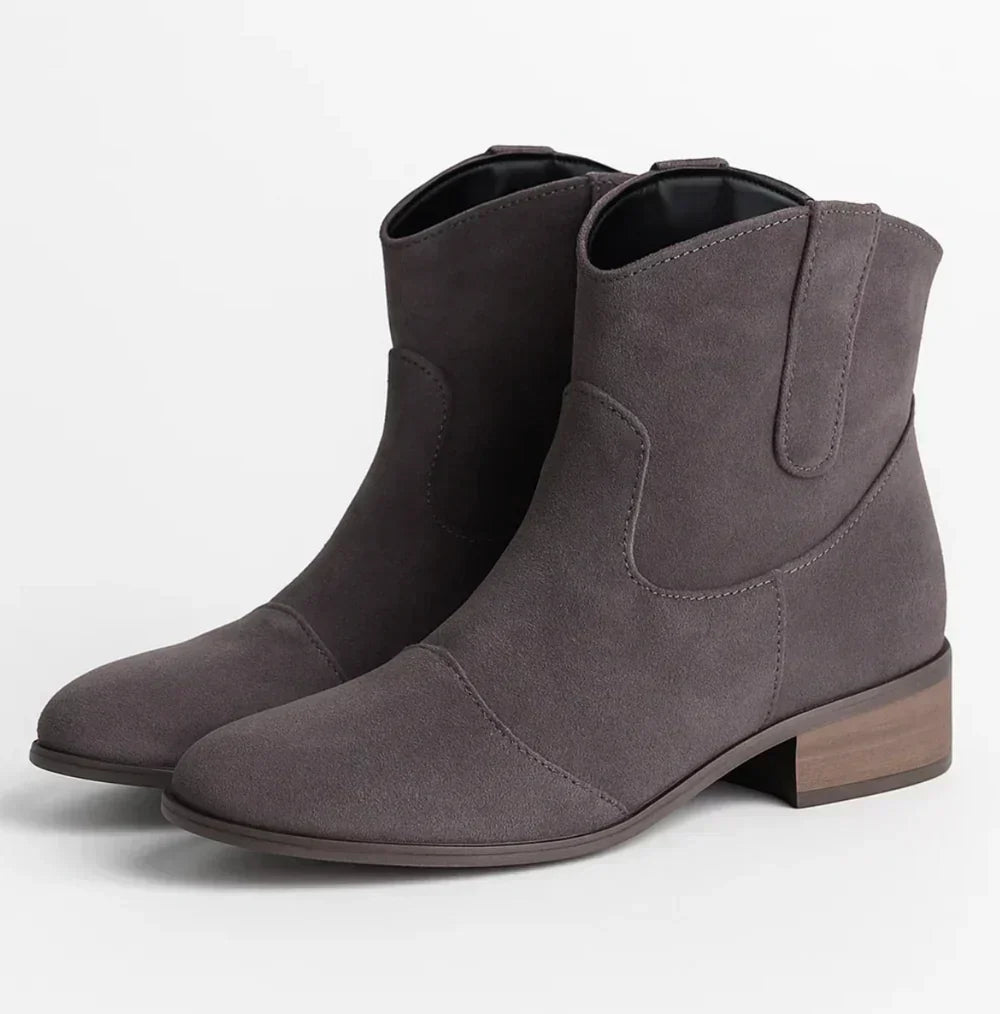 Suedellea Western ankle boots in grey, angled pair view