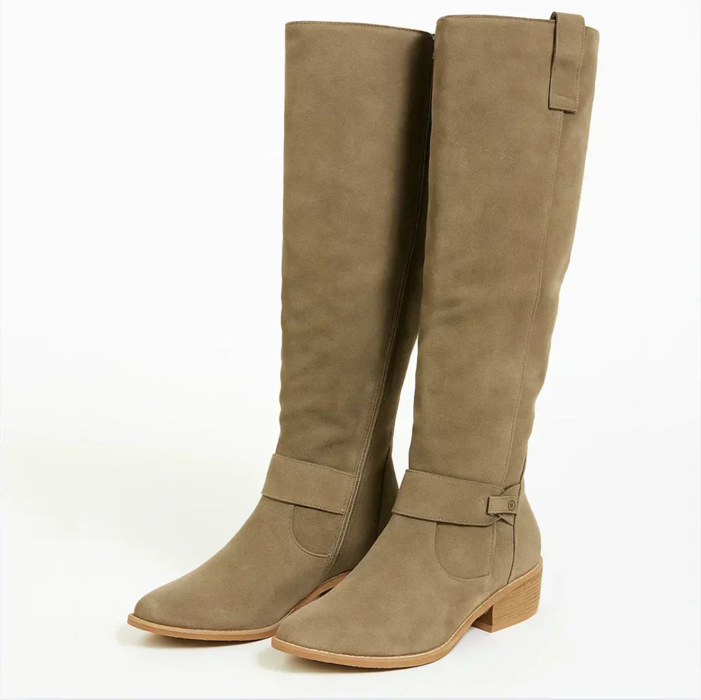 Novalyn tall boots in green, angled front view