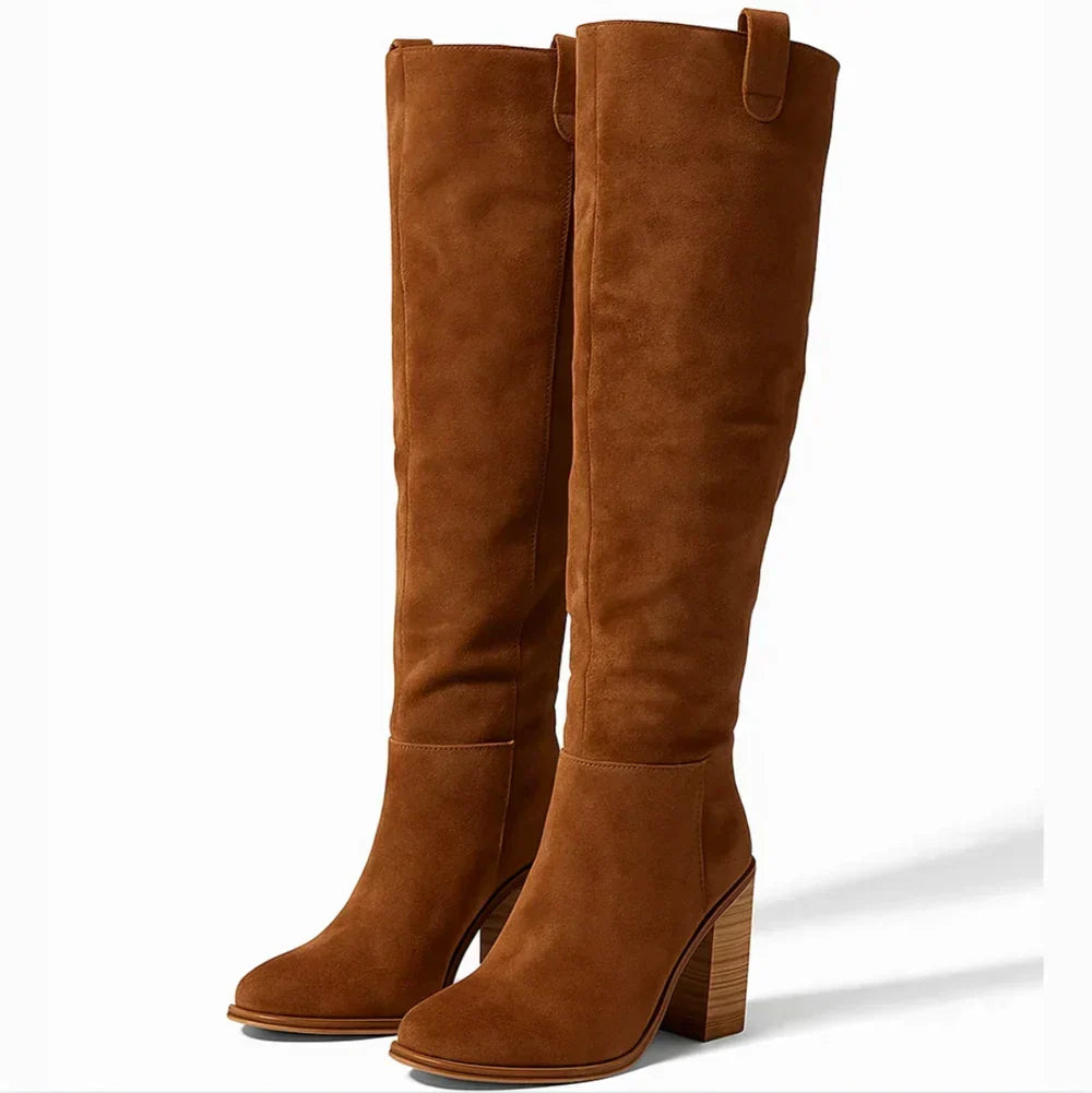 Suevira block heel boots in brown, three-quarter product view
