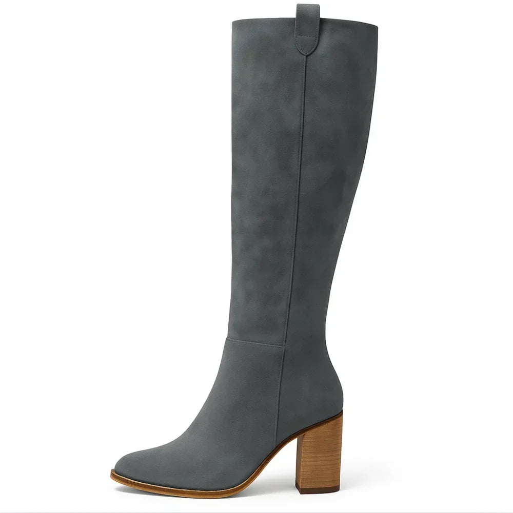 Suevira knee-high suede boots in grey, side view
