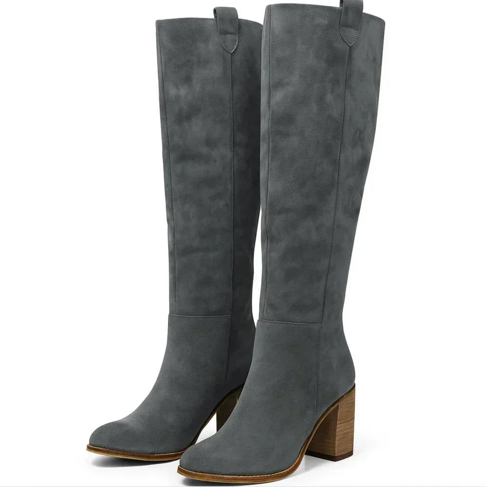 Suevira block heel boots in grey, three-quarter product view