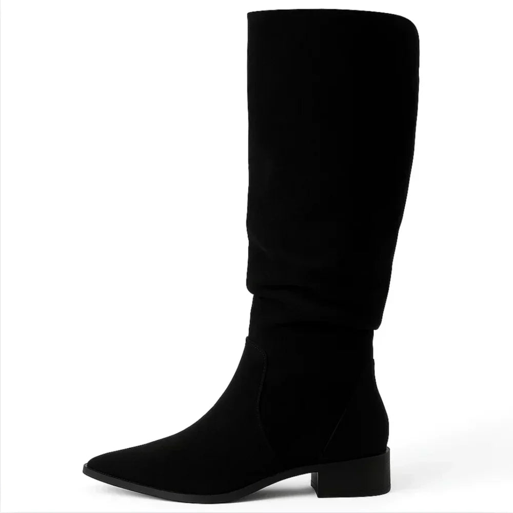 Roselia knee-high suede boots in black, side view