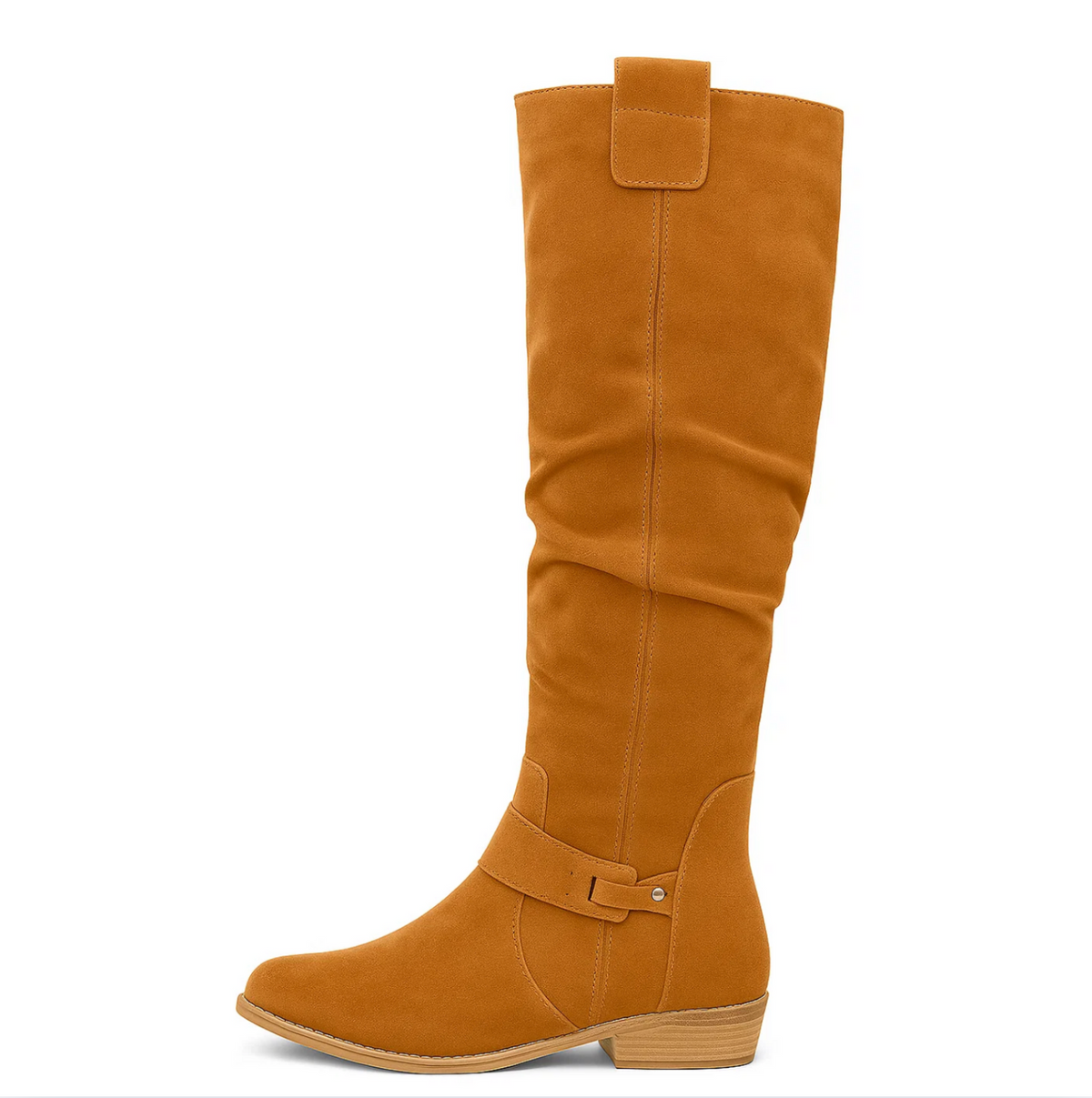 Coraline tall suede boots in tan brown, side view