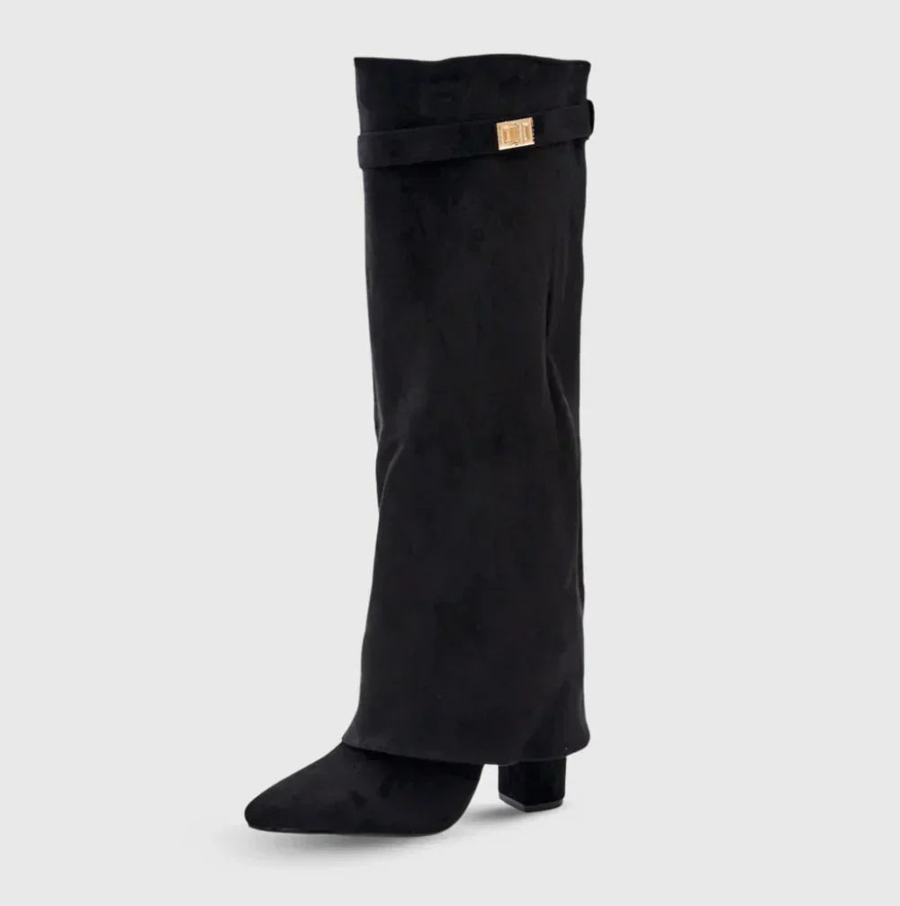 Suedora high suede boot in black, side product view