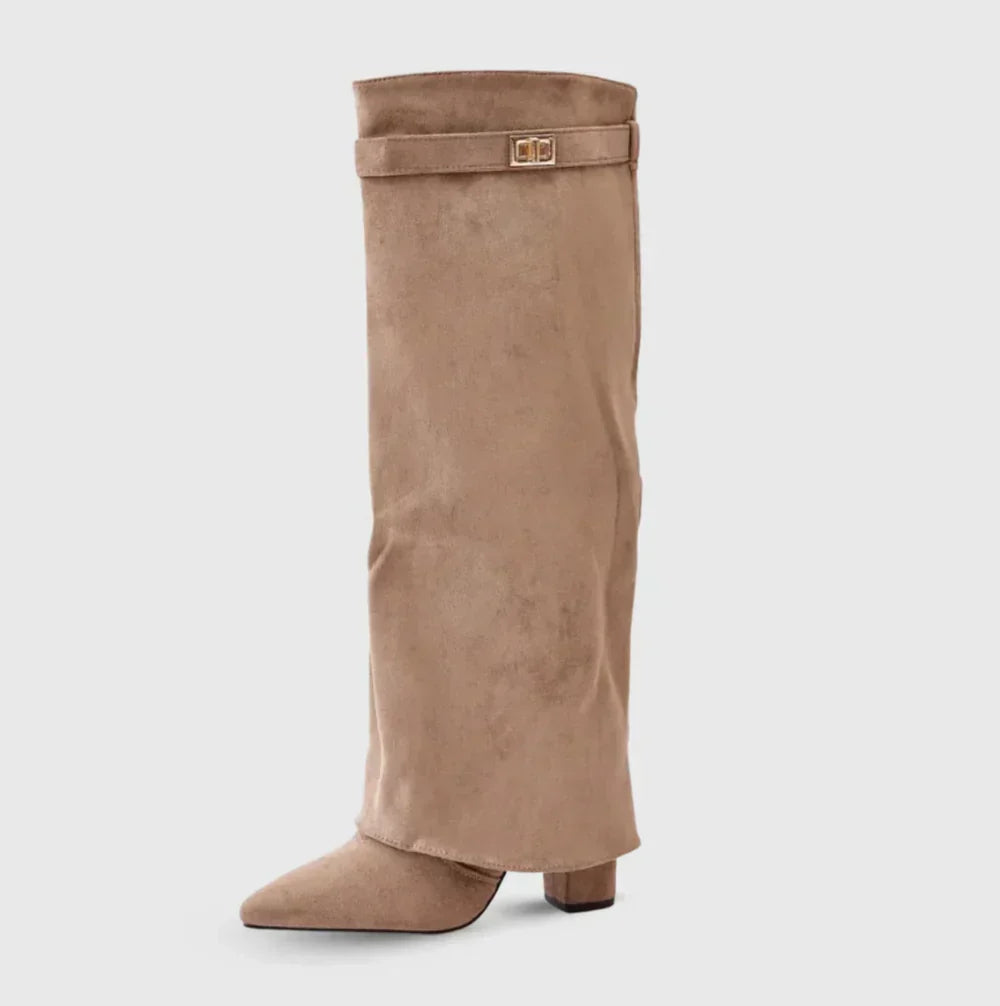 Suedora high suede boot in light brown, side product view
