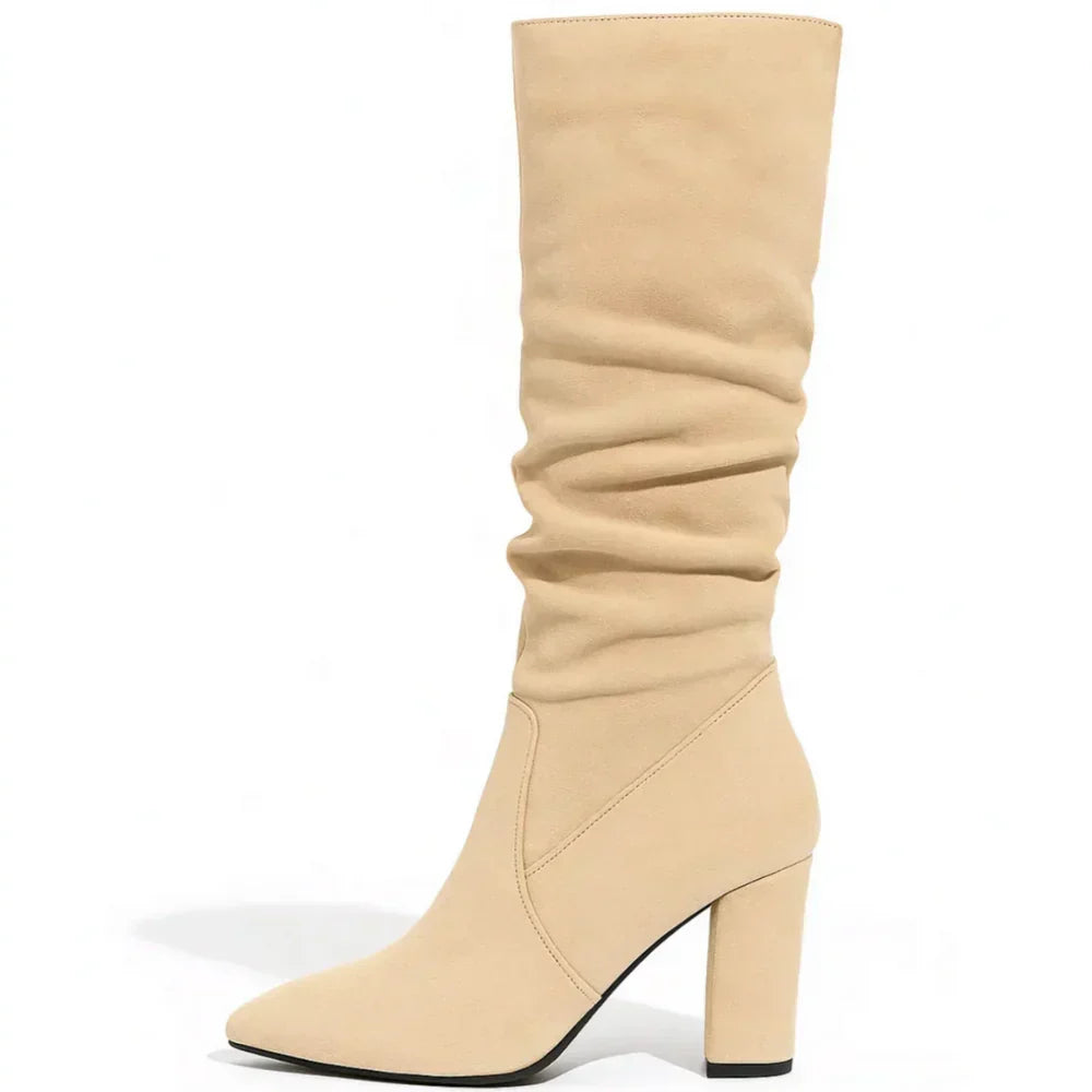 Lanora slouch knee-high boot in beige, side view