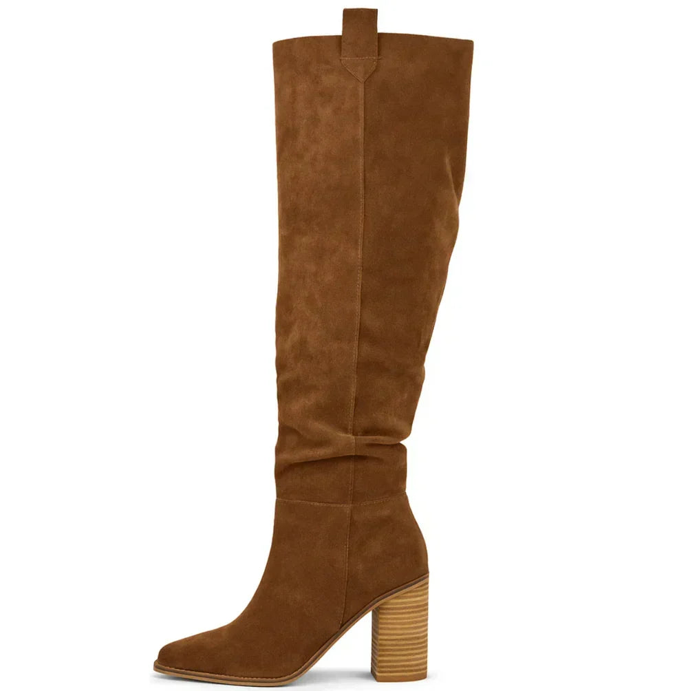 Suevira knee-high suede boots in brown, side view