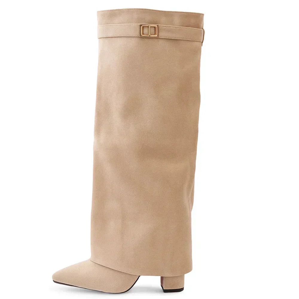 Suedora high suede boot in beige, side product view