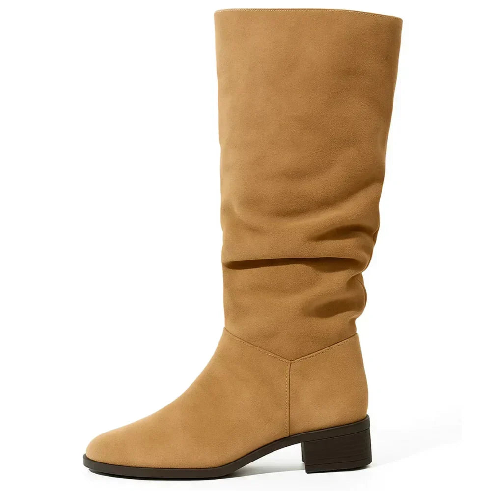Roselia knee-high suede boots in beige, side view