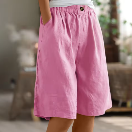 Diane comfort shorts in pink, front view on model