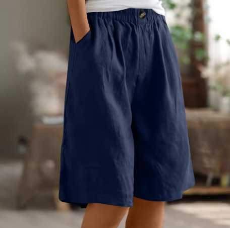 Diane comfort shorts in navy blue, front view on model