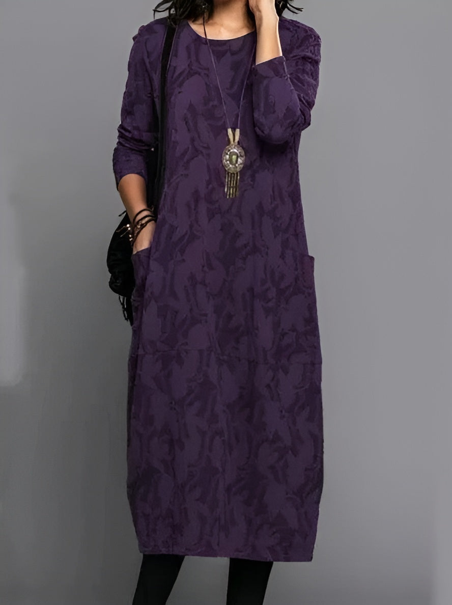 Edith textured midi dress in purple, full-length front view