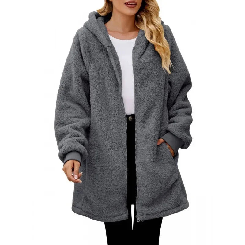 Lottie hooded fleece jacket in dark grey, front view