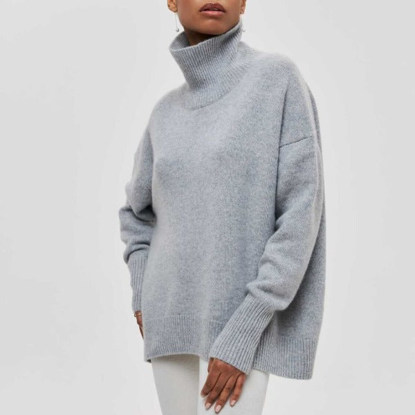 Adrianelys high-neck sweater in grey, front view