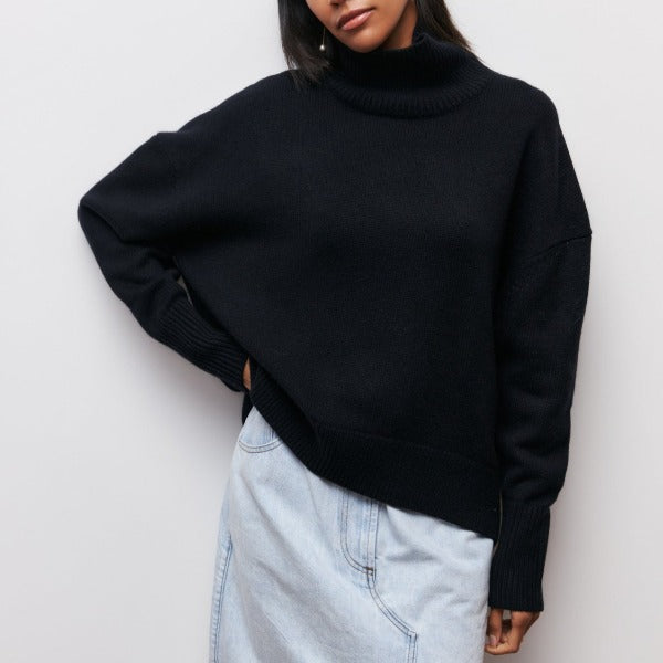 Adrianelys high-neck sweater in black, front view