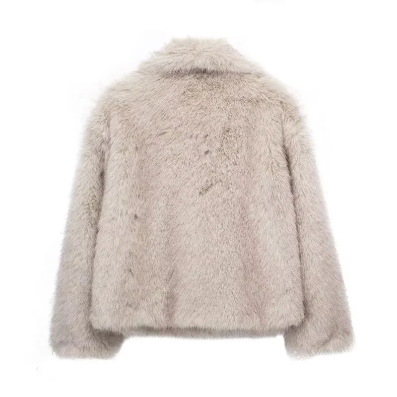 Fiorina faux fur jacket in light beige, back view