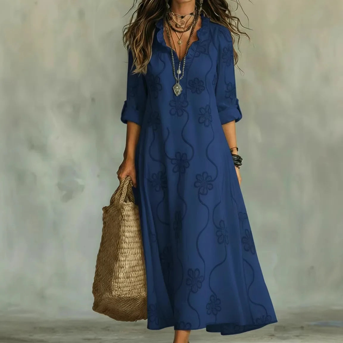Ardyne embroidered maxi dress in blue, full-length front view