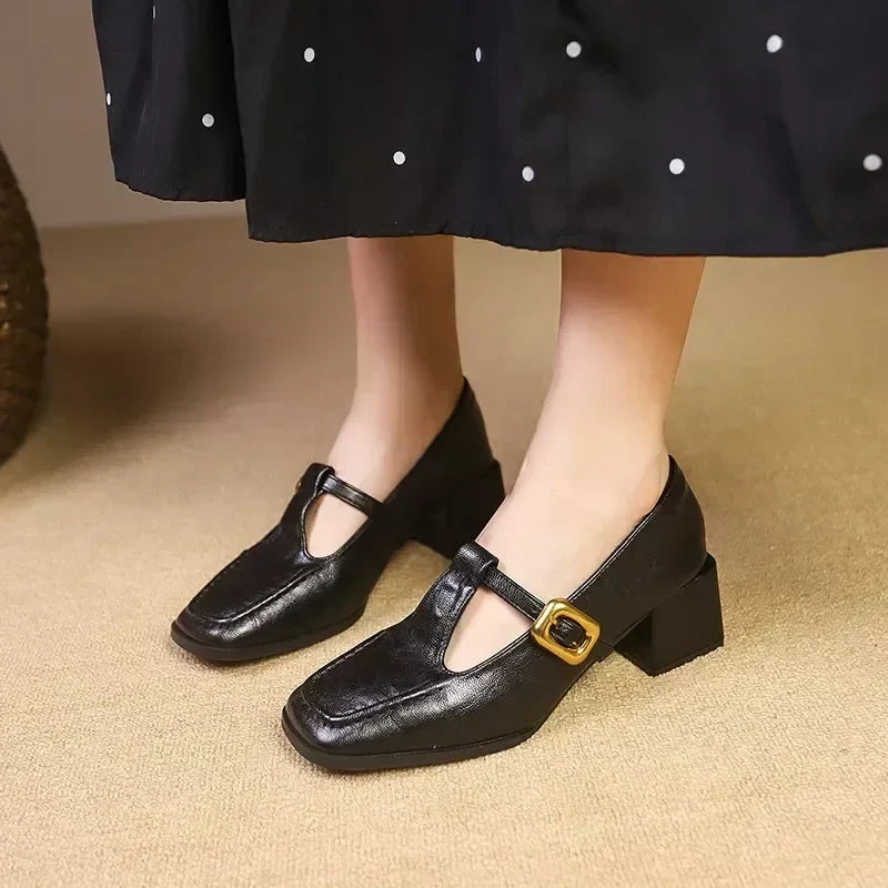 Rosa Mary Janes in black, worn front view