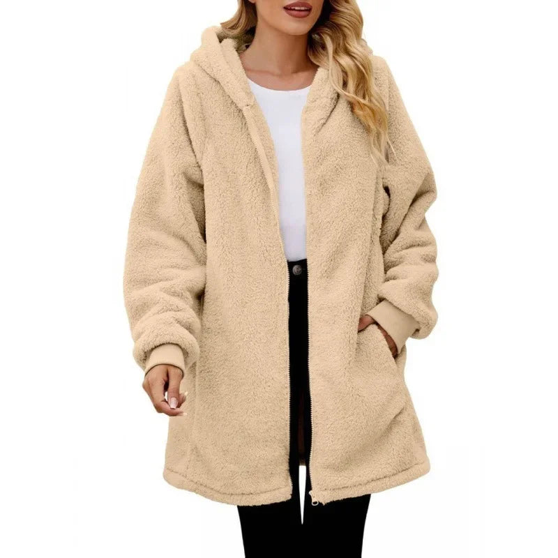 Lottie hooded fleece jacket in apricot, front view