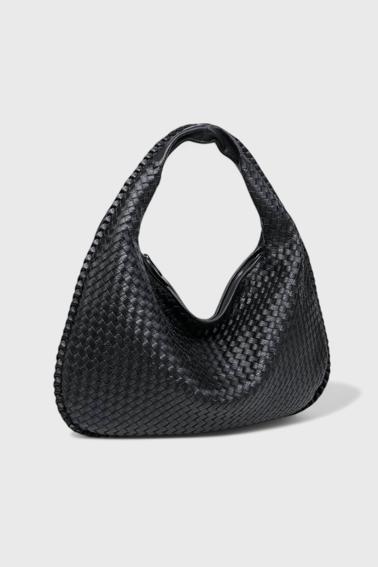 Tilly knitted shoulder bag in black, front view