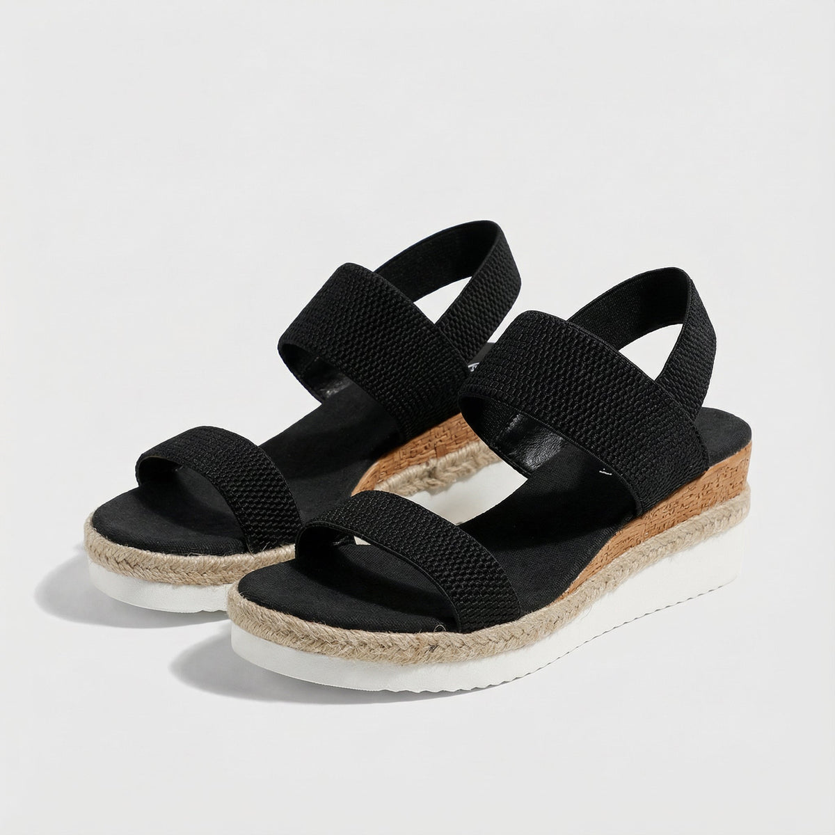 Merill orthopedic wedge sandals in black, angled product view