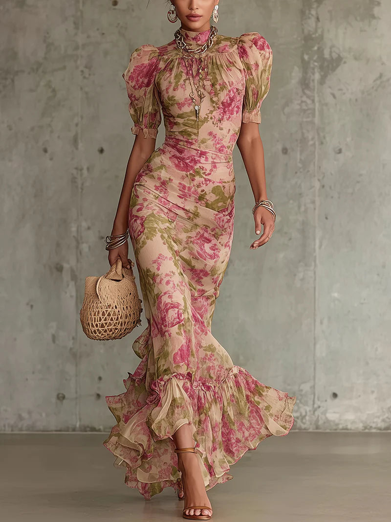 Layla floral maxi dress in pink, full-length front view