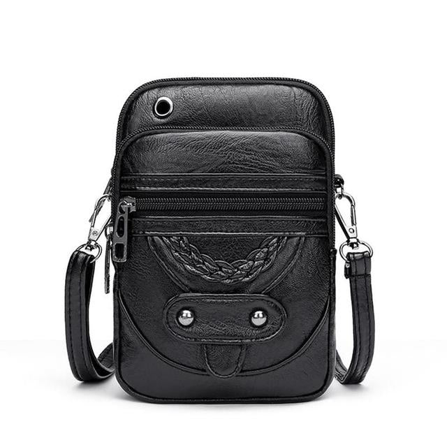 Irena vintage crossbody bag in black, straight-on product view